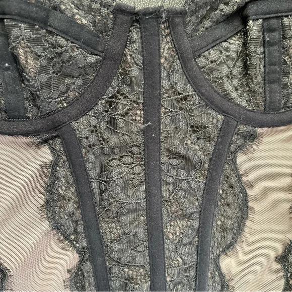 Women’s Small Corset Black Taupe Boned Lace Dark Romantic‎ Whimsigoth Coquette - Picture 11 of 12